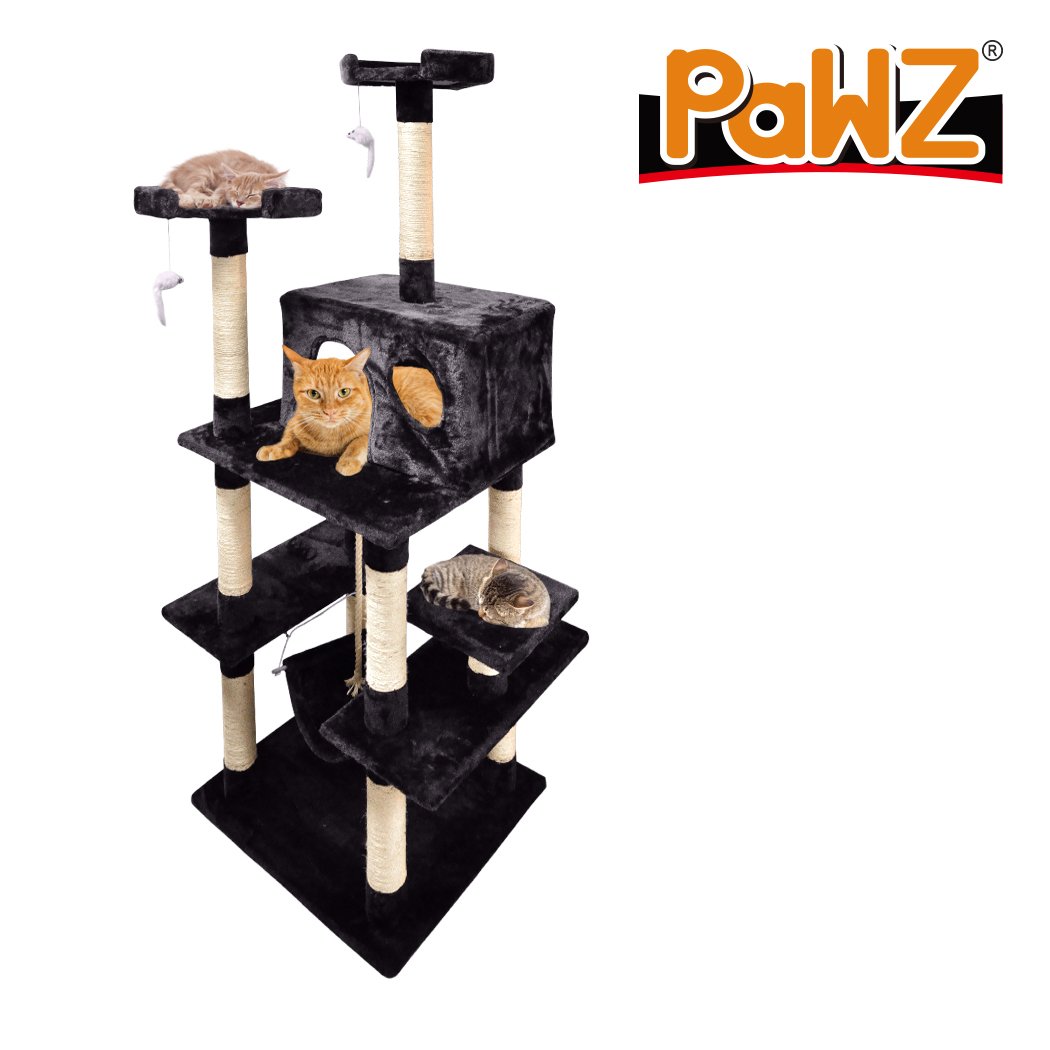 PaWz 1.83M Cat Scratching Post Tree House with plush velvet cover and natural sisal posts, designed for climbing and scratching.